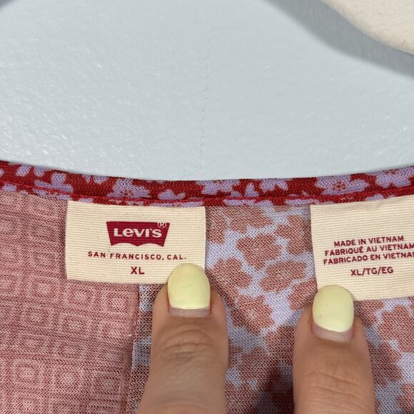 Levi’s Mesh Patchwork Long Sleeve Top XL Sheer Floral Geometric Print Y2K - Picture 3 of 6